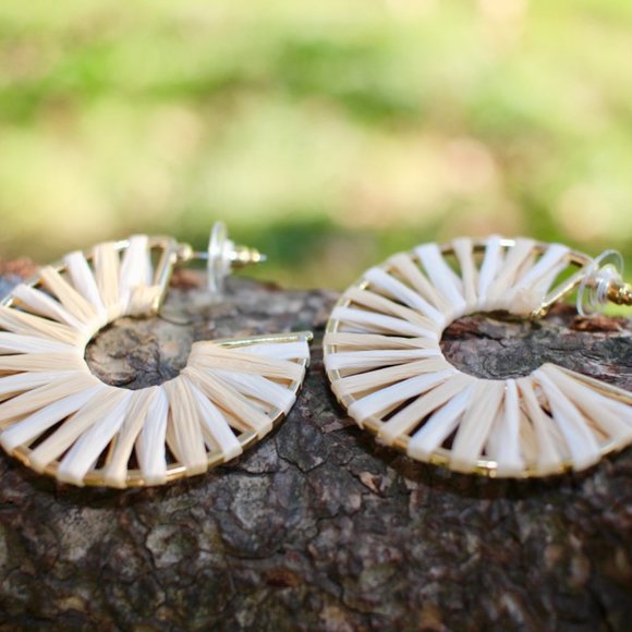 ANTHRO x BaubleBar Cream Boho Raffia Hoop Earrings - Picture 6 of 10